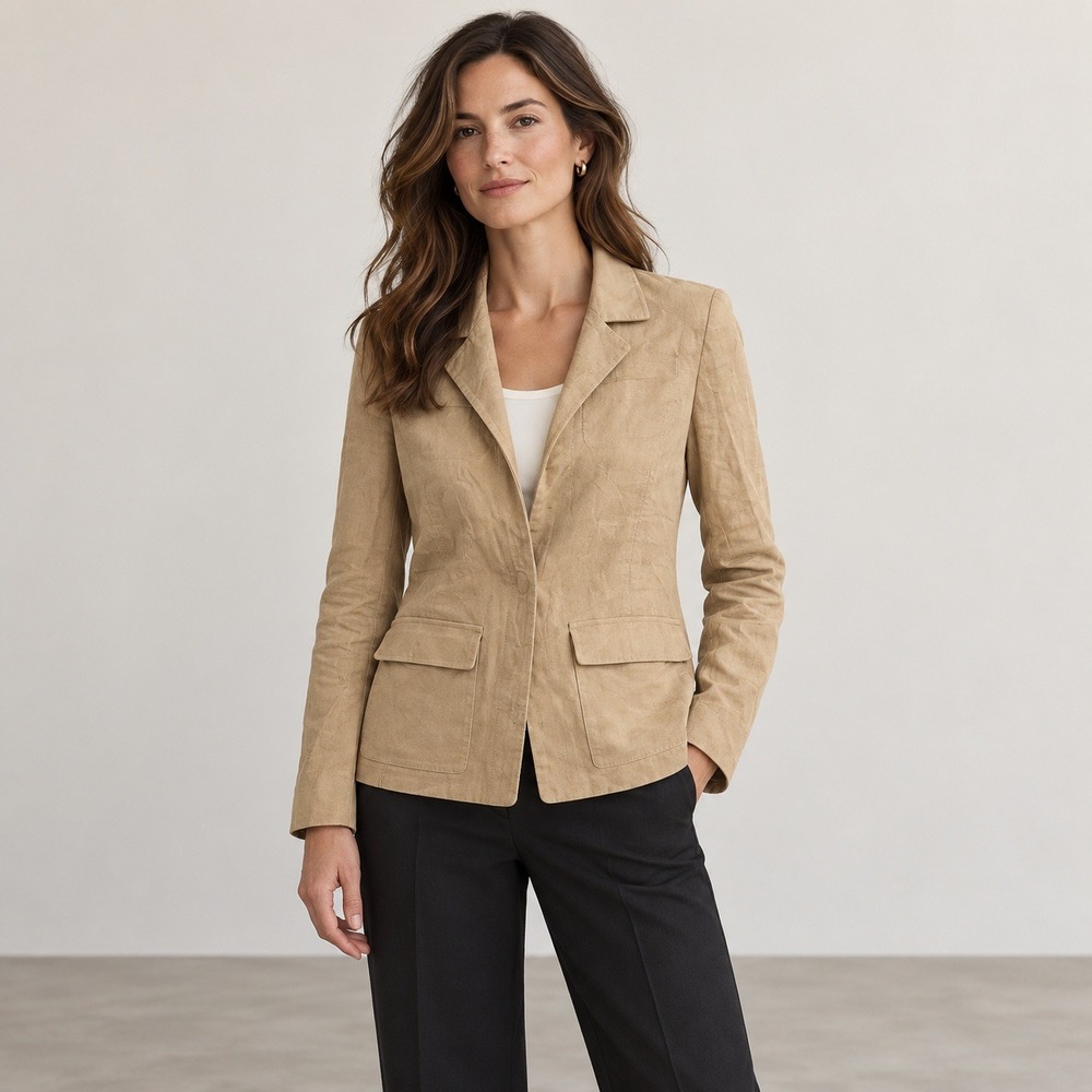 Elie Tahari Safari Jacket Women 10 Tan Linen Blend Utility Quiet Luxury